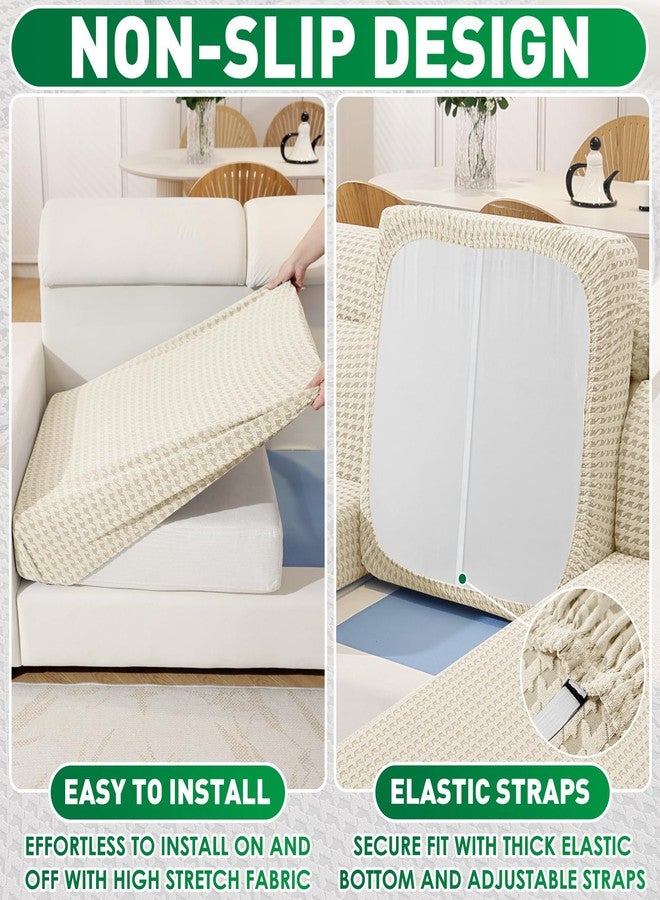 MAXIJIN Couch Cushion Covers for Sectional Sofa, Stretch Sofa Cushion Cover Washable Furniture Protector with Elastic Bottom & Non-Slip Strap for Pets Kids (1PC Seat Cover, Beige) - Image 5